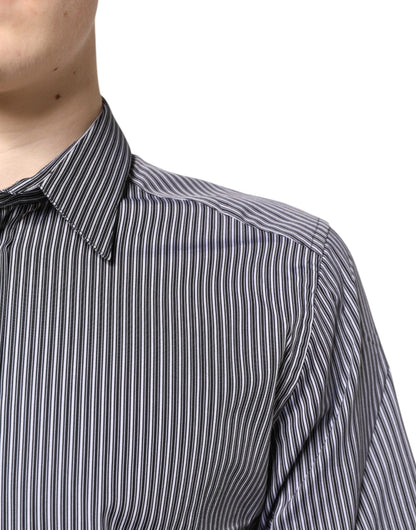 Dolce & Gabbana Men's Slim Long-Sleeve Cotton Dress Shirt - Black Gold White Striped