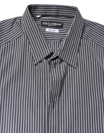 Dolce & Gabbana Men's Slim Long-Sleeve Cotton Dress Shirt - Black Gold White Striped