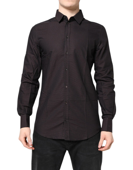 Dolce & Gabbana Men's Slim Long-Sleeve Cotton Dress Shirt - Gold Maroon Jacquard