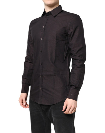 Dolce & Gabbana Men's Slim Long-Sleeve Cotton Dress Shirt - Gold Maroon Jacquard