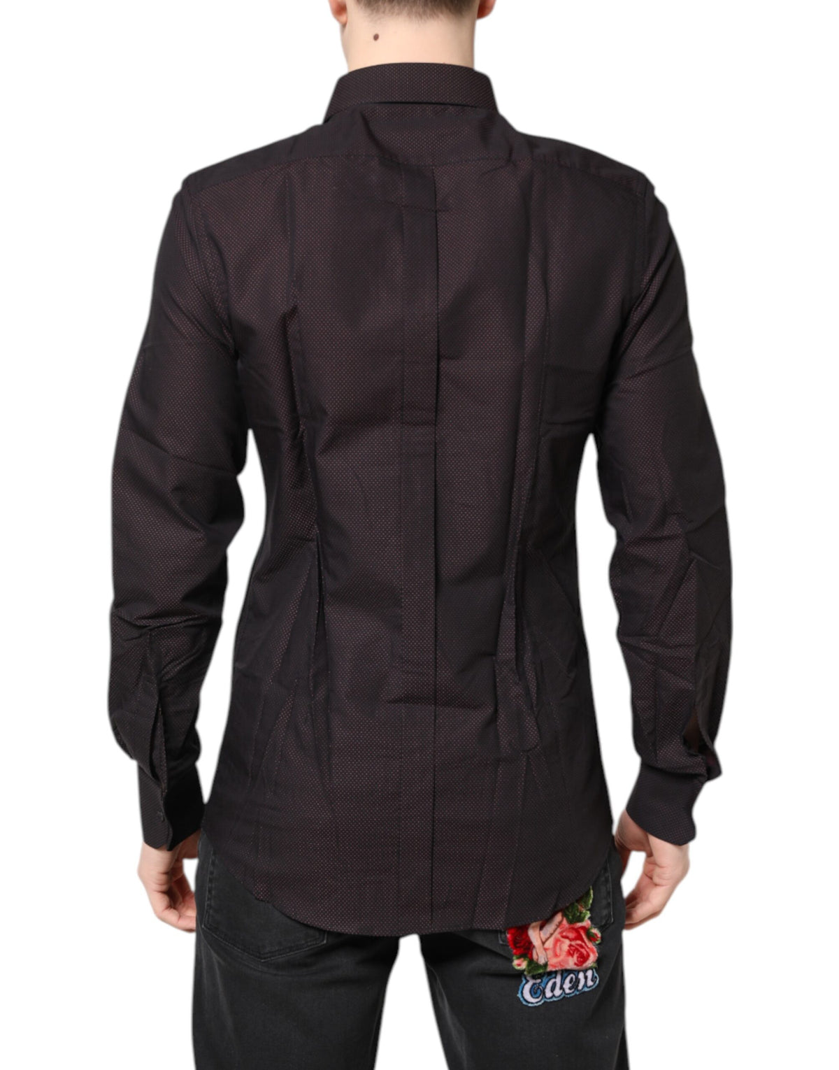 Dolce & Gabbana Men's Slim Long-Sleeve Cotton Dress Shirt - Gold Maroon Jacquard