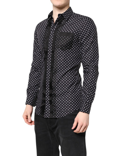 Dolce & Gabbana Black Polka Dot Long Sleeves Gold Formal Shirt