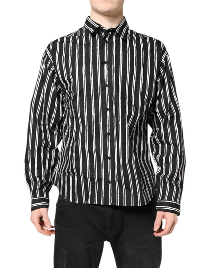Dolce & Gabbana Black White Striped Cotton Dress Shirt