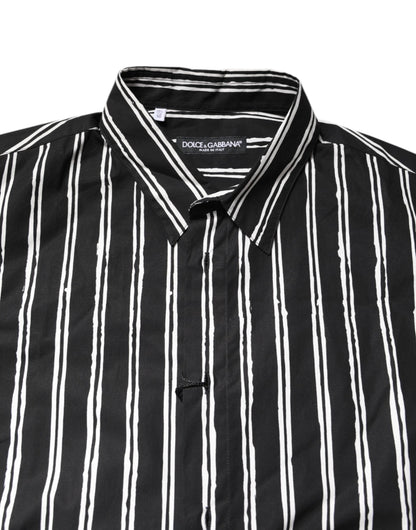 Dolce & Gabbana Black White Striped Cotton Dress Shirt
