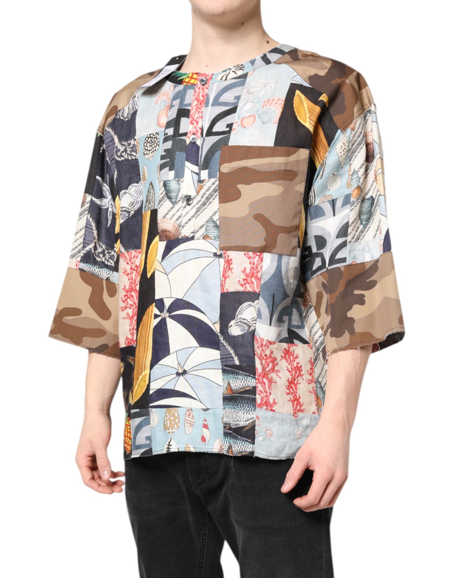 Dolce & Gabbana Multicolor Patchwork Short Sleeves Shirt