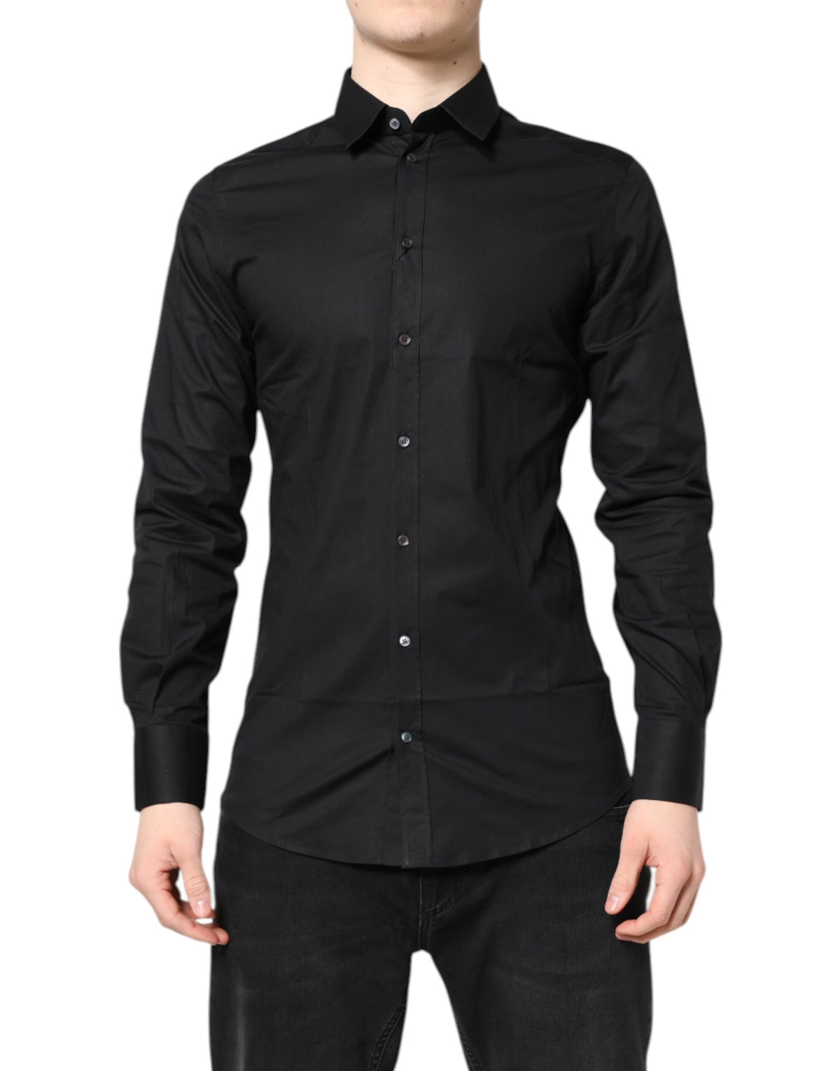 Dolce & Gabbana Men's Slim Long-Sleeve Stretch Cotton Dress Shirt - Black Gold