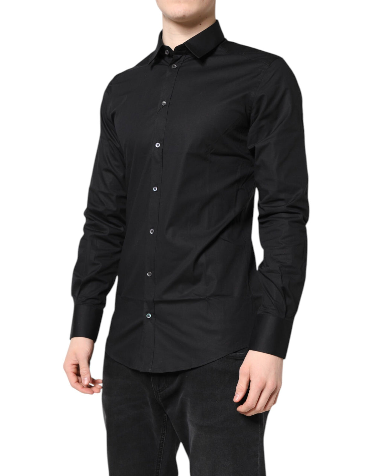 Dolce & Gabbana Men's Slim Long-Sleeve Stretch Cotton Dress Shirt - Black Gold