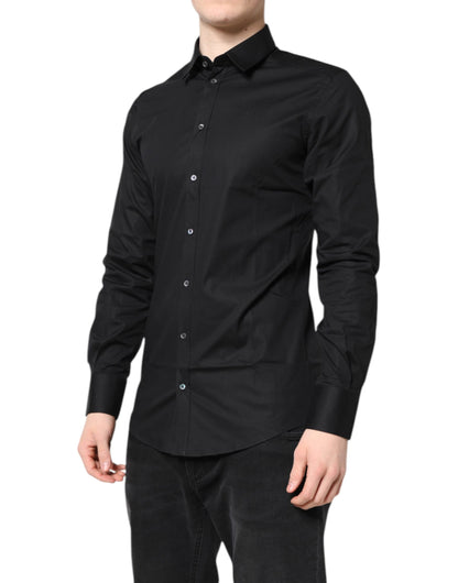 Dolce & Gabbana Men's Slim Long-Sleeve Stretch Cotton Dress Shirt - Black Gold