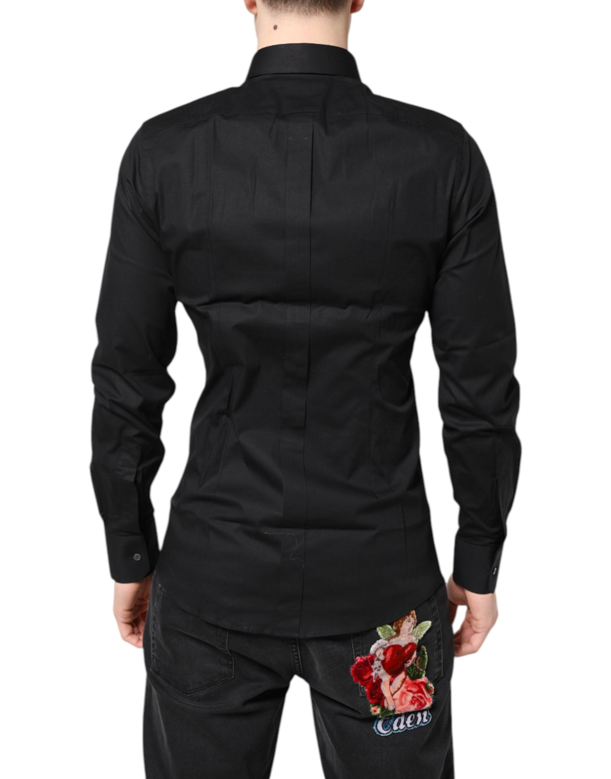 Dolce & Gabbana Men's Slim Long-Sleeve Stretch Cotton Dress Shirt - Black Gold