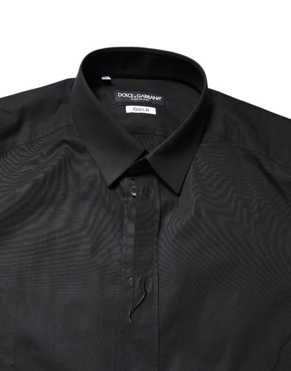 Dolce & Gabbana Men's Slim Long-Sleeve Stretch Cotton Dress Shirt - Black Gold