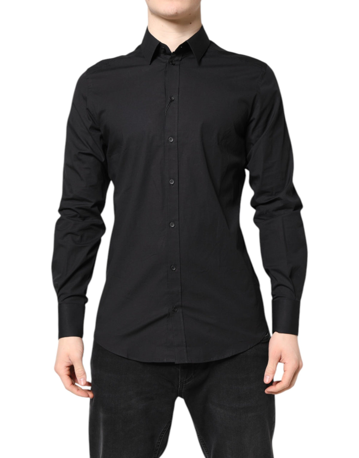 Dolce & Gabbana Men's Slim Long-Sleeve Stretch Cotton Dress Shirt - Black Gold