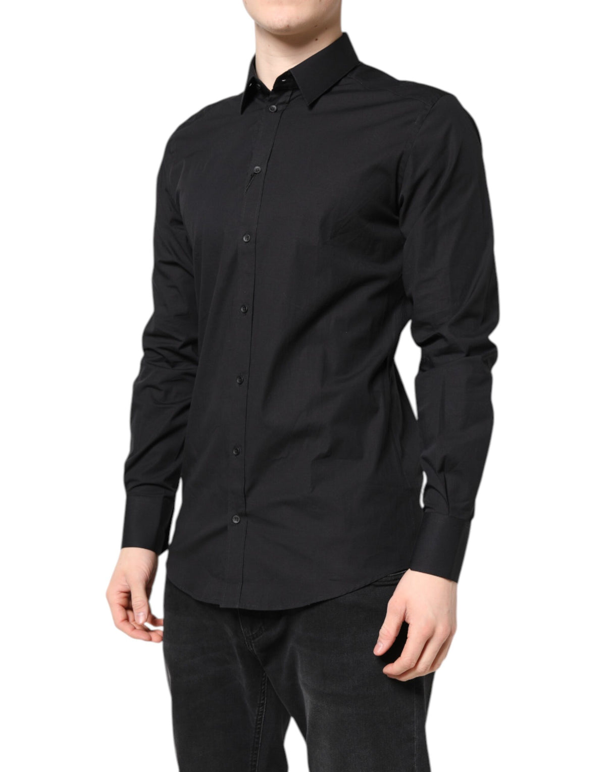 Dolce & Gabbana Men's Slim Long-Sleeve Stretch Cotton Dress Shirt - Black Gold