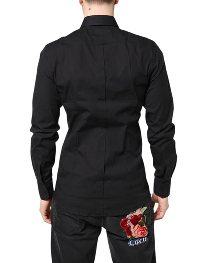 Dolce & Gabbana Men's Slim Long-Sleeve Stretch Cotton Dress Shirt - Black Gold