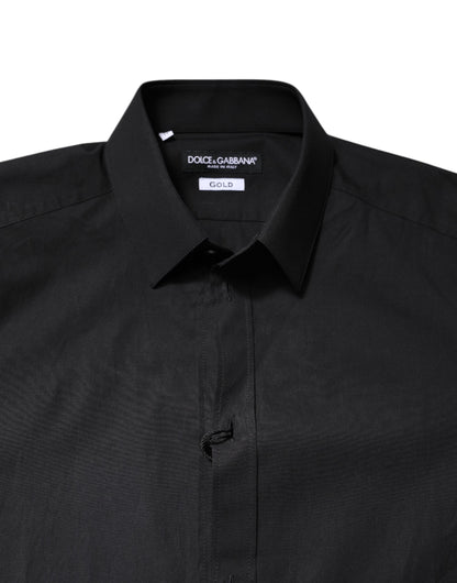 Dolce & Gabbana Men's Slim Long-Sleeve Stretch Cotton Dress Shirt - Black Gold