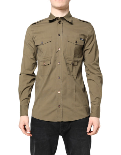 Dolce & Gabbana Men's Regular Fit Long-Sleeve Stretch Cotton Shirt - Brown