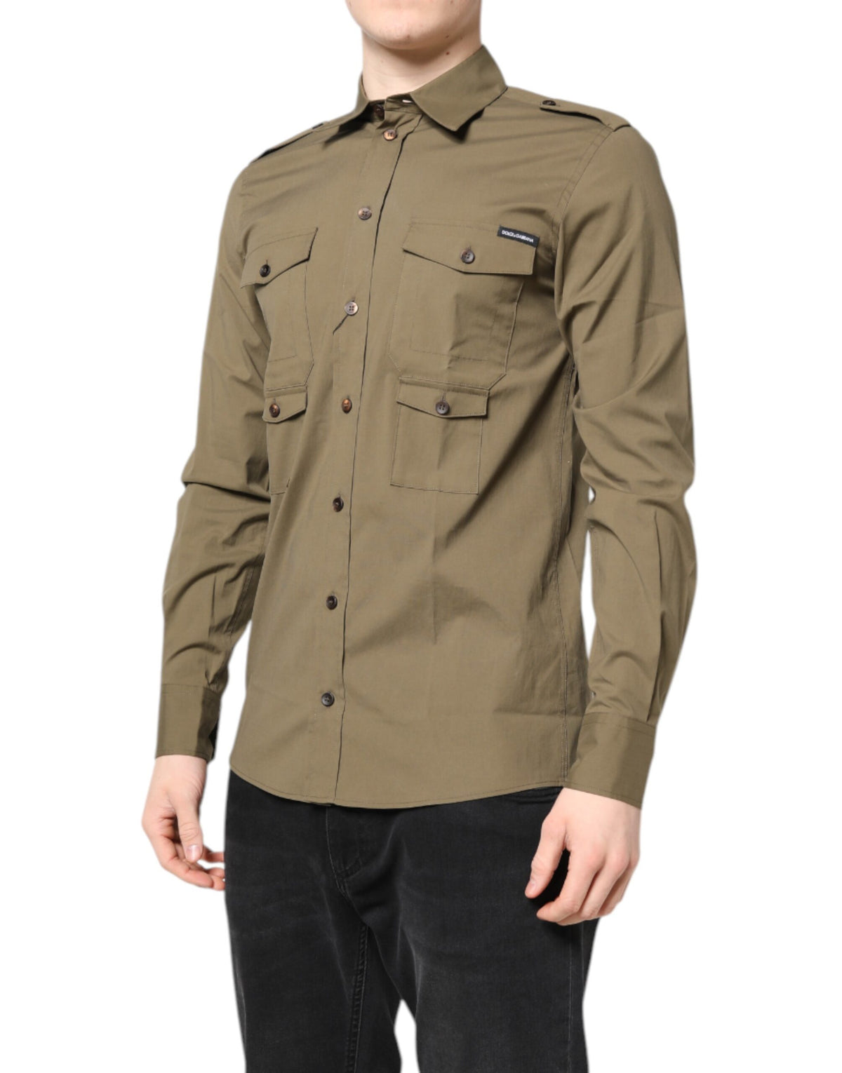 Dolce & Gabbana Men's Regular Fit Long-Sleeve Stretch Cotton Shirt - Brown