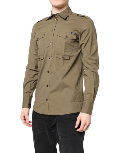 Dolce & Gabbana Men's Regular Fit Long-Sleeve Stretch Cotton Shirt - Brown