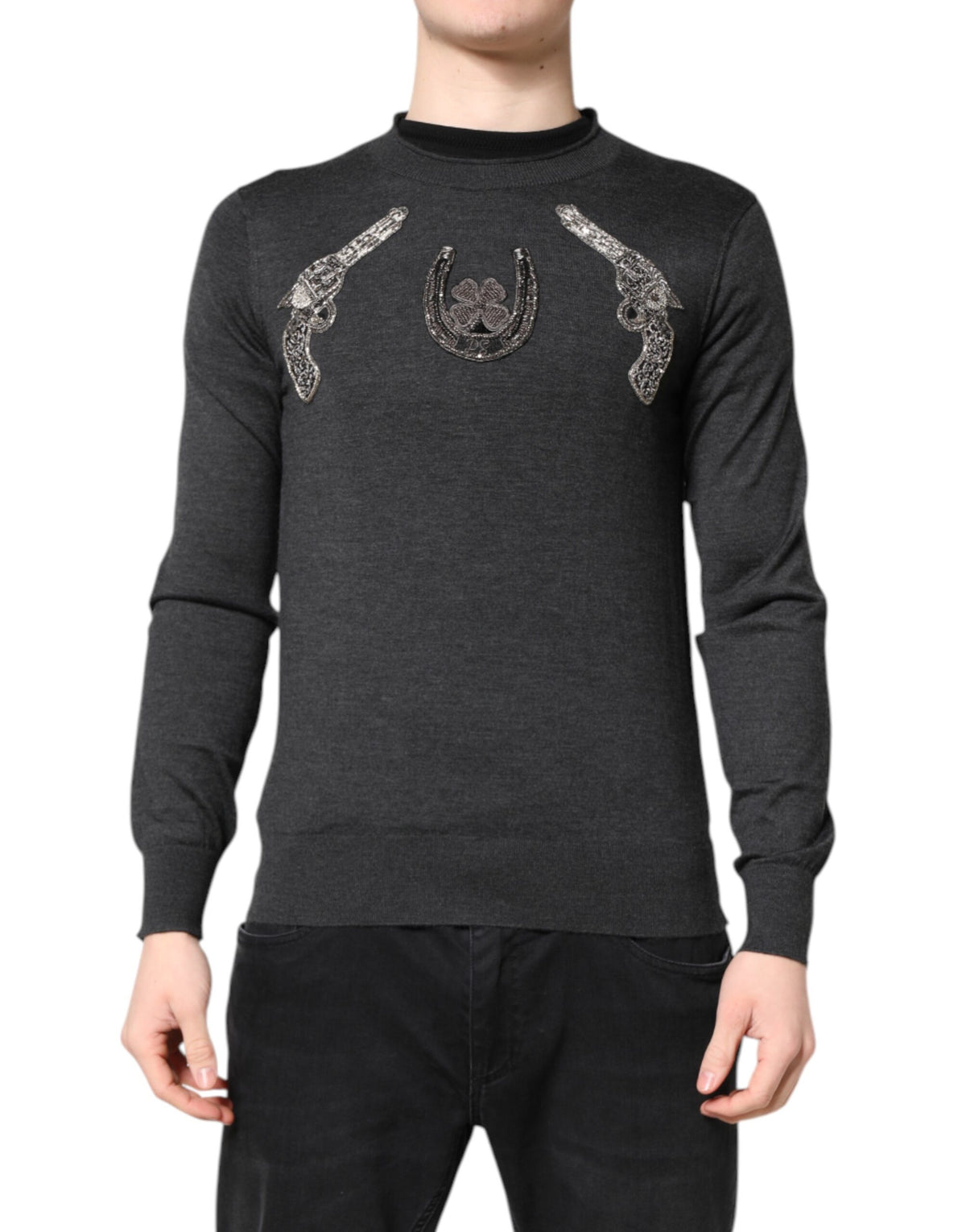 Dolce & Gabbana Men's Crew Neck Cashmere Sweater - Gray