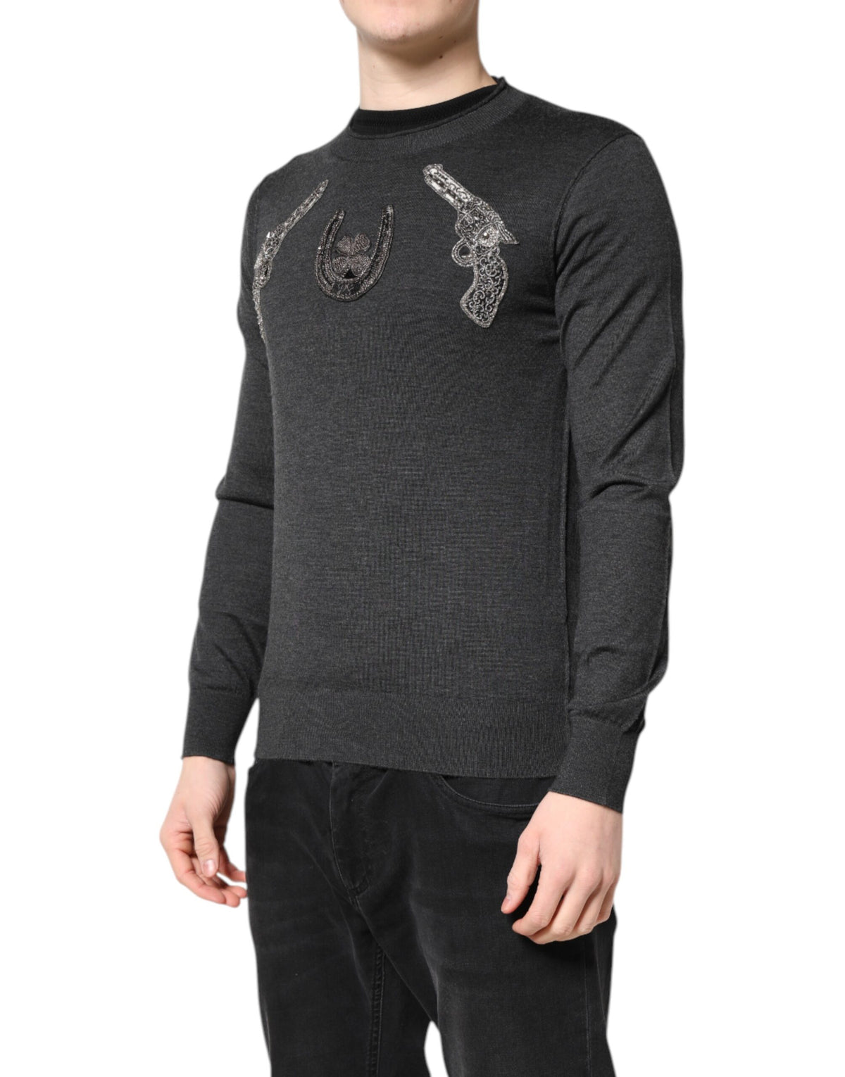 Dolce & Gabbana Men's Crew Neck Cashmere Sweater - Gray