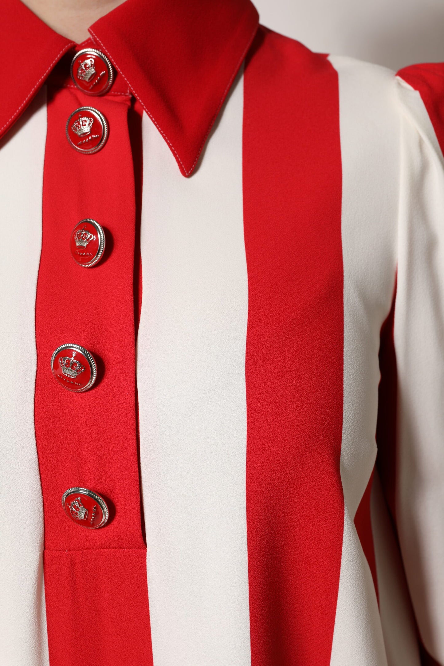 Dolce & Gabbana White Red Stripes Long Sleeves Mini Dress