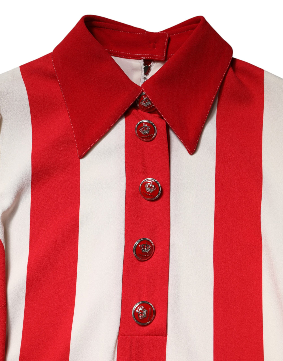 Dolce & Gabbana Women's Shift Long-Sleeve Nylon Cotton & Silk Mini Dress - Red White Print Striped