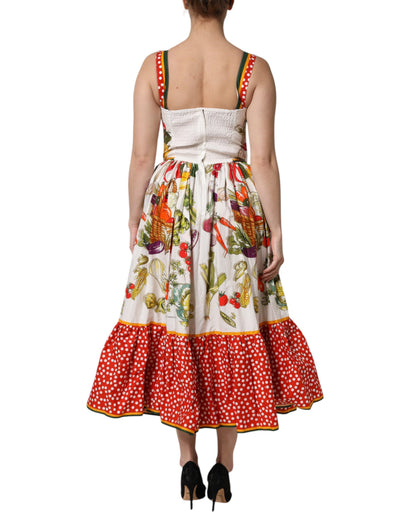 Dolce & Gabbana White Vegetables Sleeveless A-line Dress