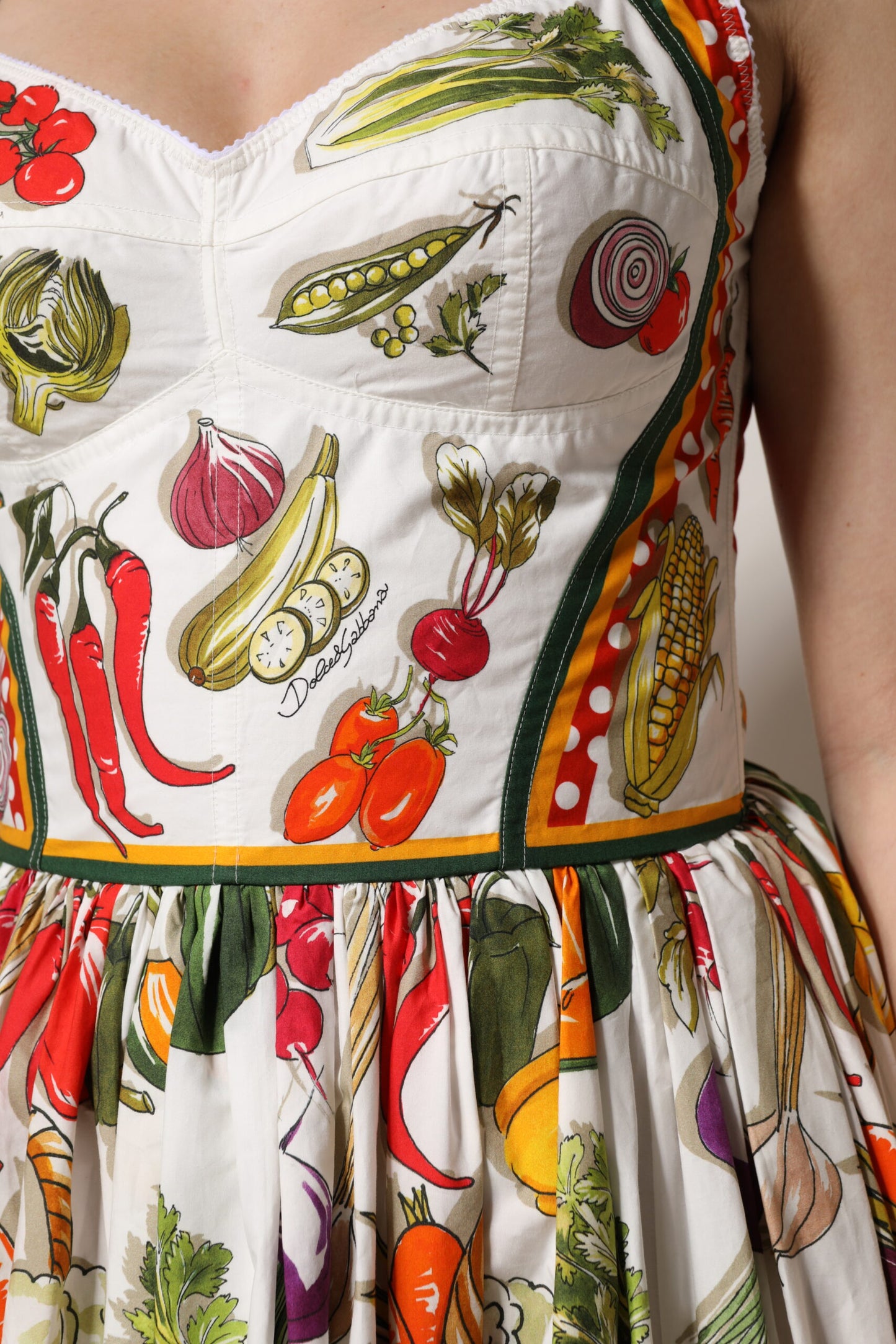 Dolce & Gabbana White Vegetables Sleeveless A-line Dress