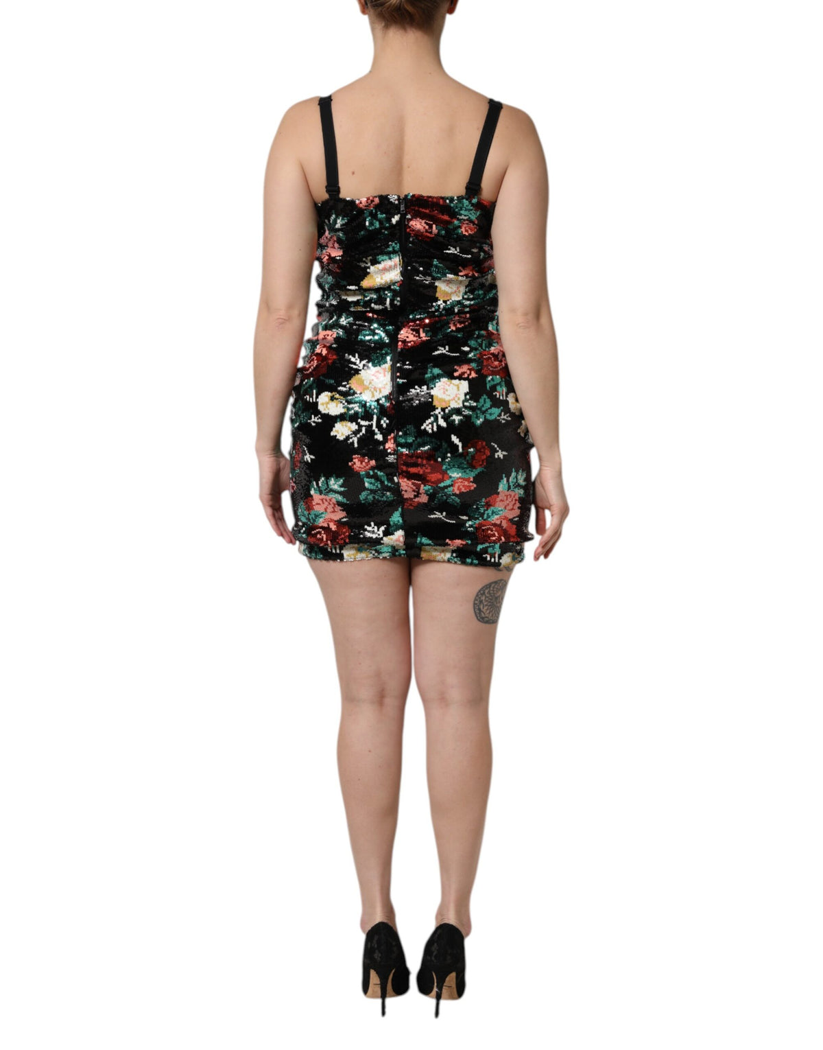 Dolce & Gabbana Women's Sheath Sleeveless Polyester Silk & Sequins Mini Dress - Black Floral