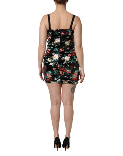 Dolce & Gabbana Women's Sheath Sleeveless Polyester Silk & Sequins Mini Dress - Black Floral