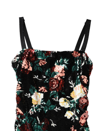 Dolce & Gabbana Women's Sheath Sleeveless Polyester Silk & Sequins Mini Dress - Black Floral
