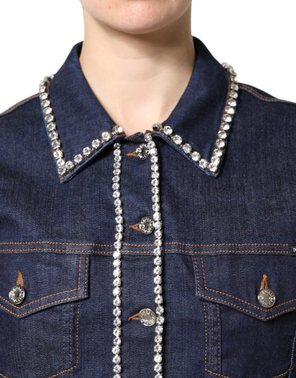 Dolce & Gabbana Women's Denim Cotton & Crystal Jacket - Dark Blue