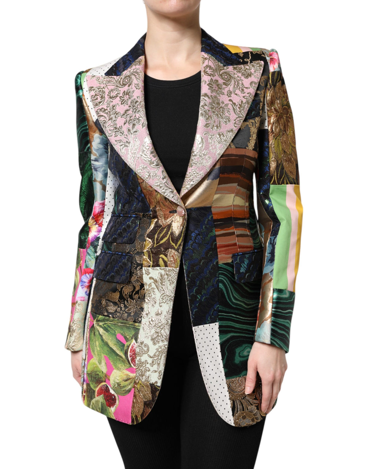 Dolce & Gabbana Women's Nylon Polyester Cotton & Silk Suit - Multicolor Patterned Floral Jacquard Patchwork