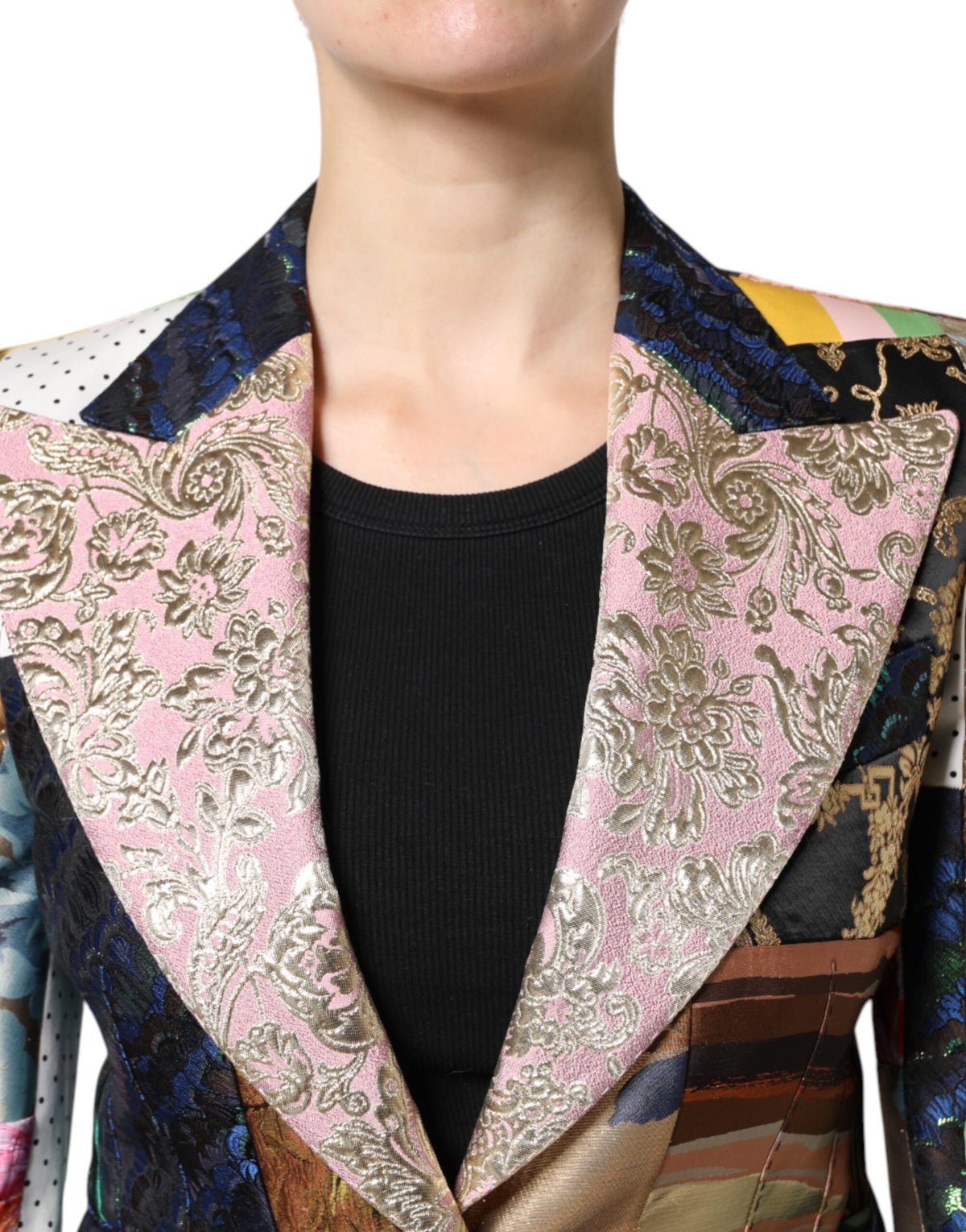 Dolce & Gabbana Women's Nylon Polyester Cotton & Silk Suit - Multicolor Patterned Floral Jacquard Patchwork