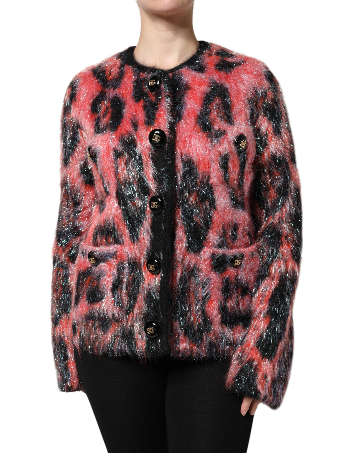 Dolce & Gabbana Women's Angora Mohair Nylon & Virgin Wool Cardigan - Black Red