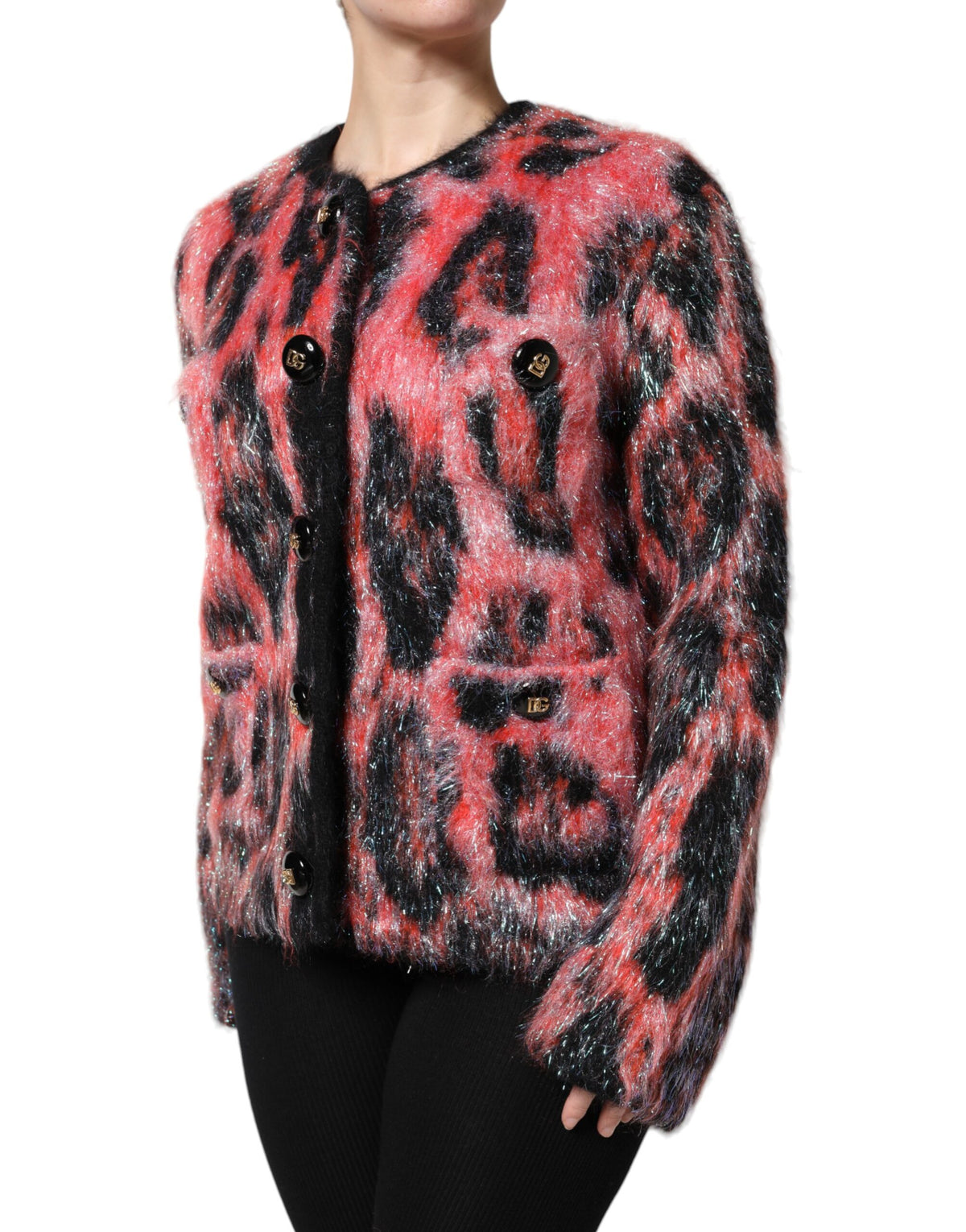 Dolce & Gabbana Women's Angora Mohair Nylon & Virgin Wool Cardigan - Black Red
