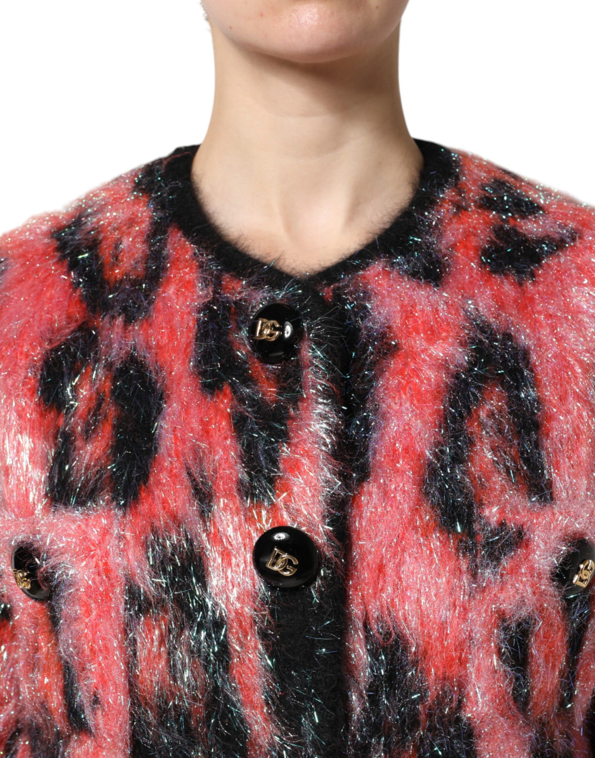 Dolce & Gabbana Women's Angora Mohair Nylon & Virgin Wool Cardigan - Black Red