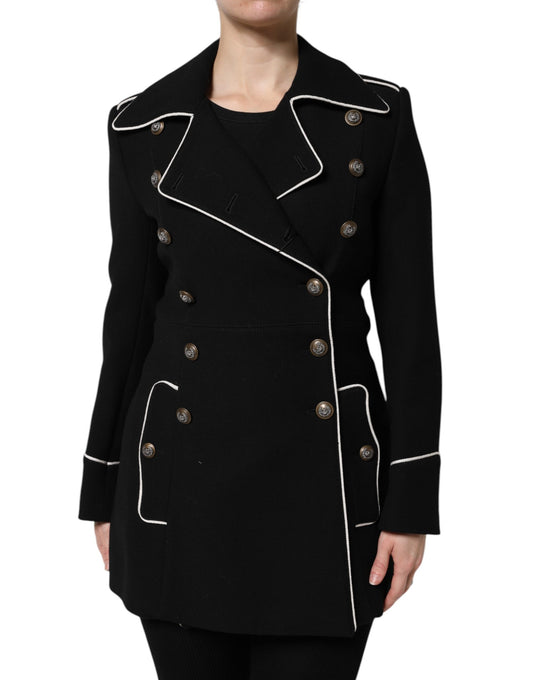 Dolce & Gabbana Women's Double Breasted Virgin Wool Silk Nylon & Elastane Blazer - Black