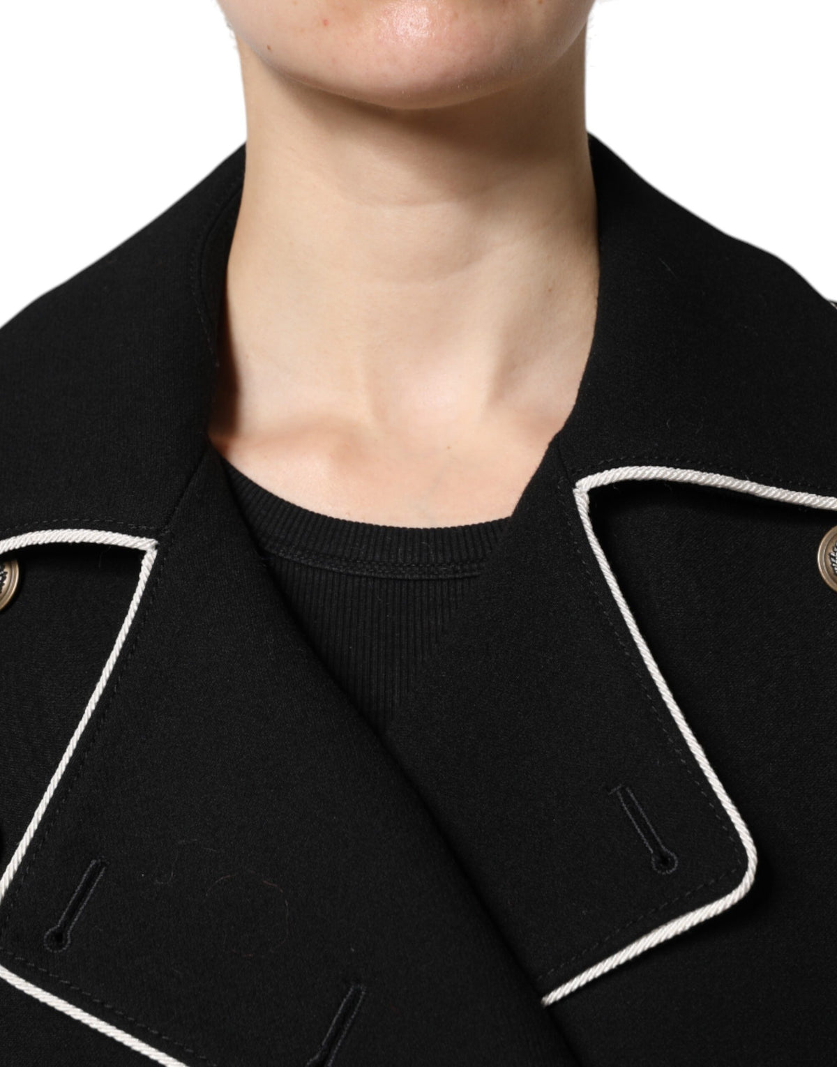 Dolce & Gabbana Women's Double Breasted Virgin Wool Silk Nylon & Elastane Blazer - Black