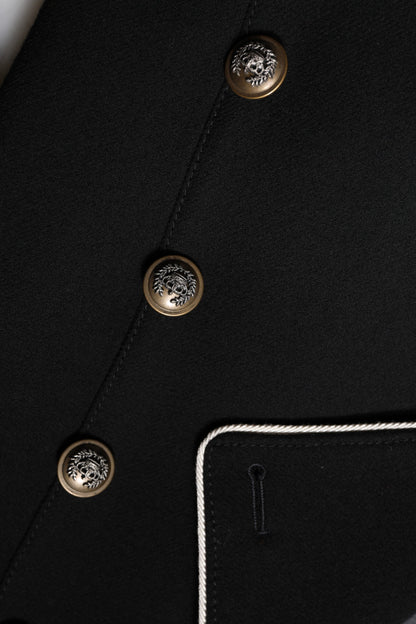 Dolce & Gabbana Women's Double Breasted Virgin Wool Silk Nylon & Elastane Blazer - Black