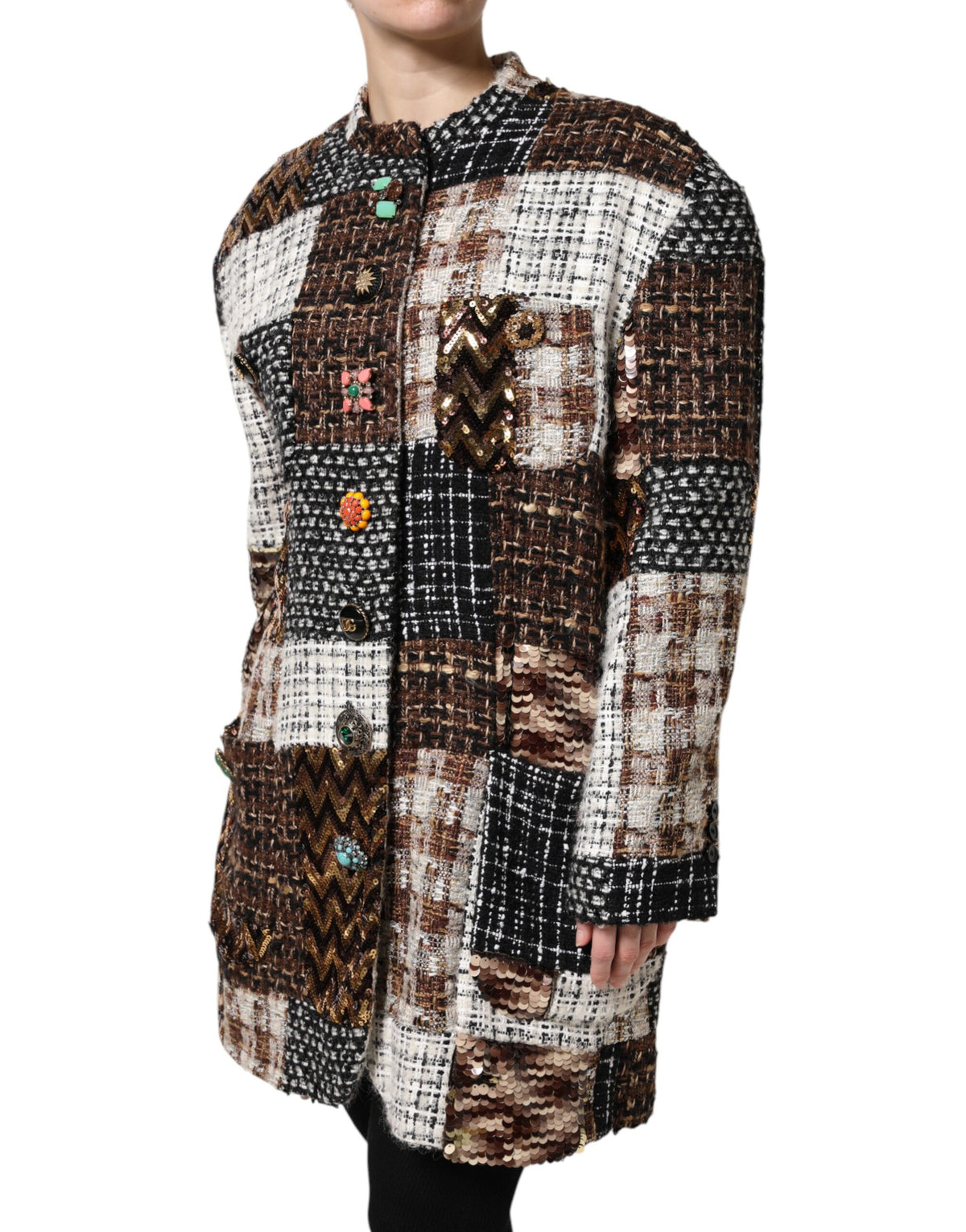 Dolce & Gabbana Women's Down Silk Cotton Mohair & Alpaca Wool Jacket - Multicolor Patchwork