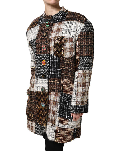 Dolce & Gabbana Women's Down Silk Cotton Mohair & Alpaca Wool Jacket - Multicolor Patchwork