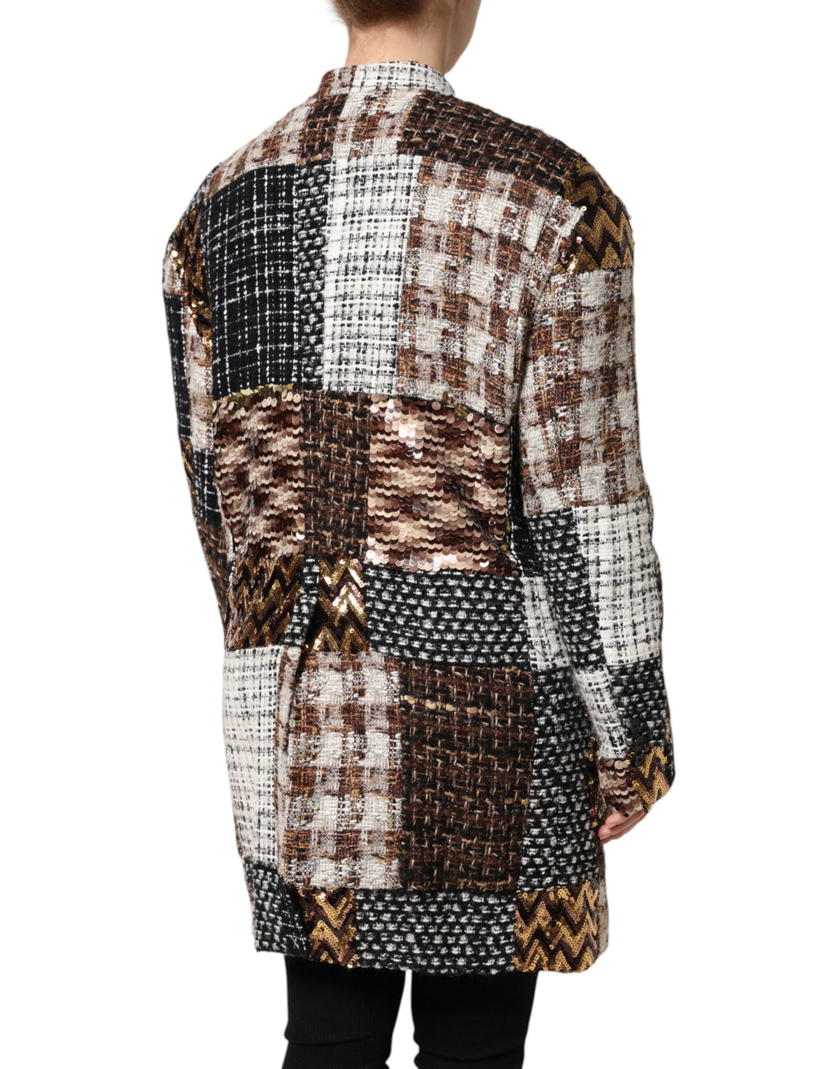 Dolce & Gabbana Women's Down Silk Cotton Mohair & Alpaca Wool Jacket - Multicolor Patchwork