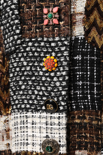 Dolce & Gabbana Women's Down Silk Cotton Mohair & Alpaca Wool Jacket - Multicolor Patchwork