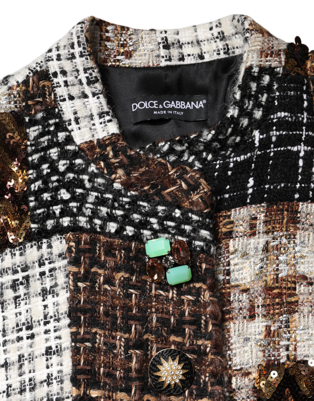 Dolce & Gabbana Women's Down Silk Cotton Mohair & Alpaca Wool Jacket - Multicolor Patchwork