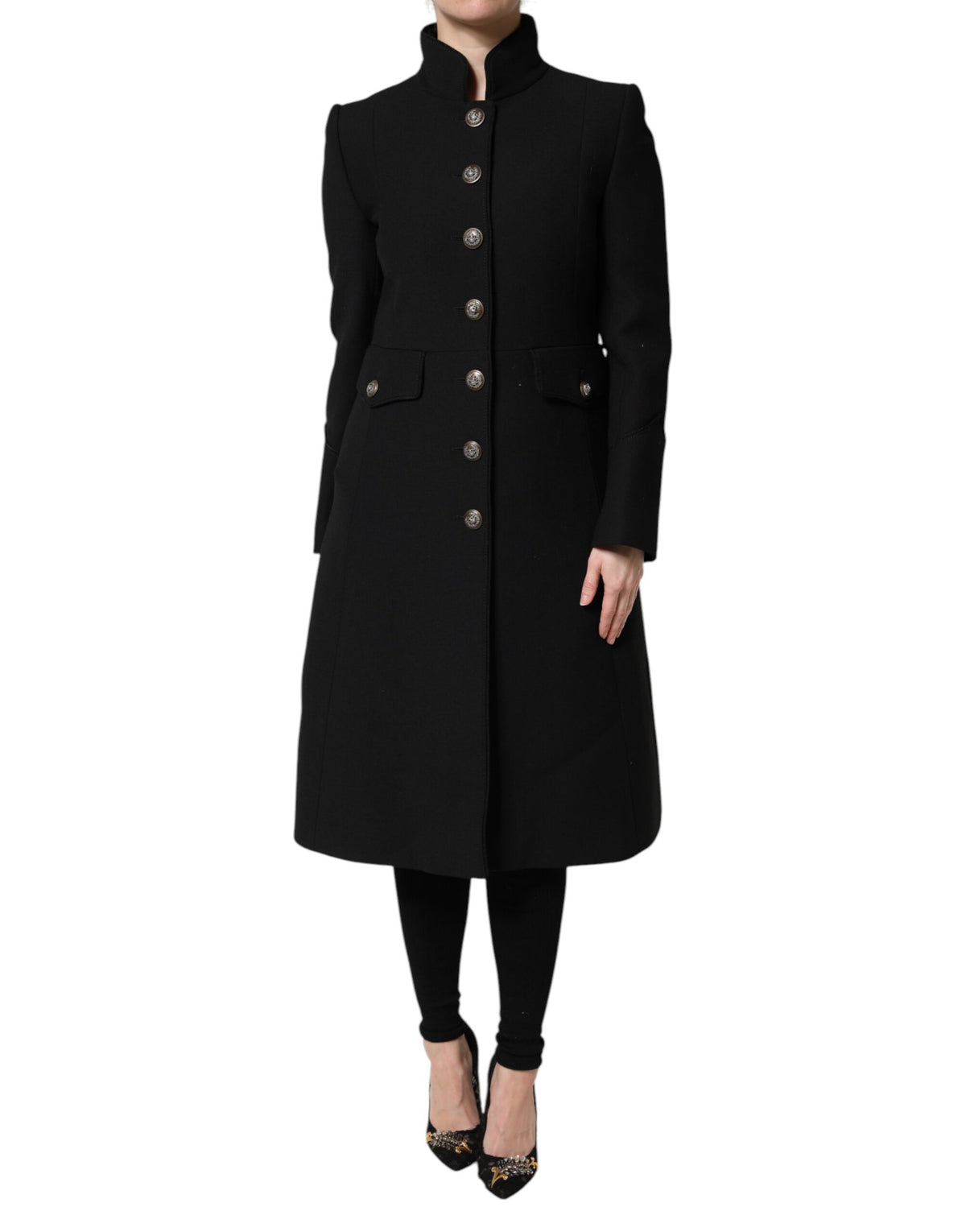 Dolce & Gabbana Women's Single Breasted Virgin Wool Silk Nylon & Elastane Trench Coat - Black