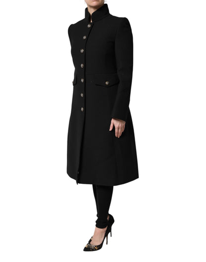 Dolce & Gabbana Women's Single Breasted Virgin Wool Silk Nylon & Elastane Trench Coat - Black