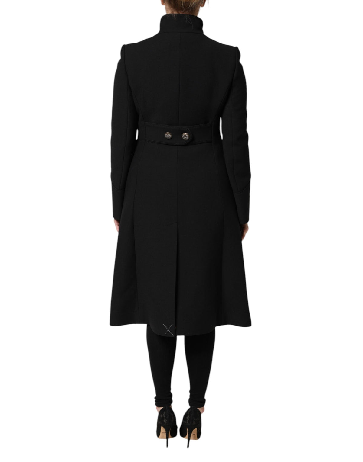 Dolce & Gabbana Women's Single Breasted Virgin Wool Silk Nylon & Elastane Trench Coat - Black