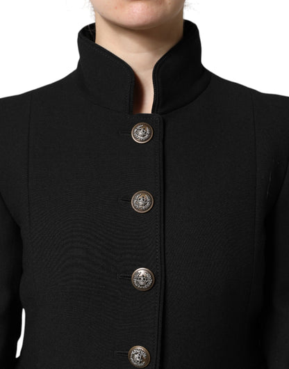 Dolce & Gabbana Women's Single Breasted Virgin Wool Silk Nylon & Elastane Trench Coat - Black