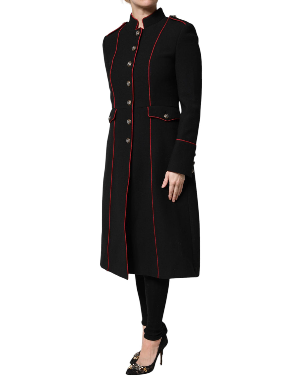 Dolce & Gabbana Women's Single Breasted Virgin Wool Silk Nylon & Elastane Trench Coat - Black