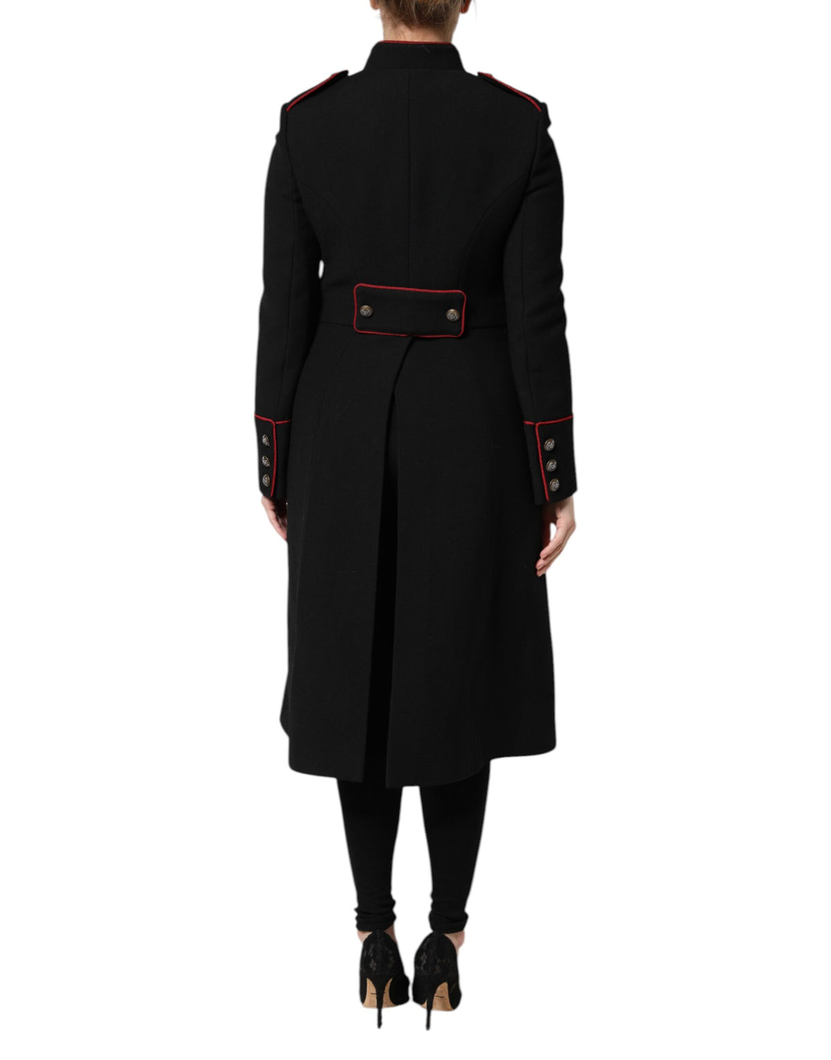 Dolce & Gabbana Women's Single Breasted Virgin Wool Silk Nylon & Elastane Trench Coat - Black